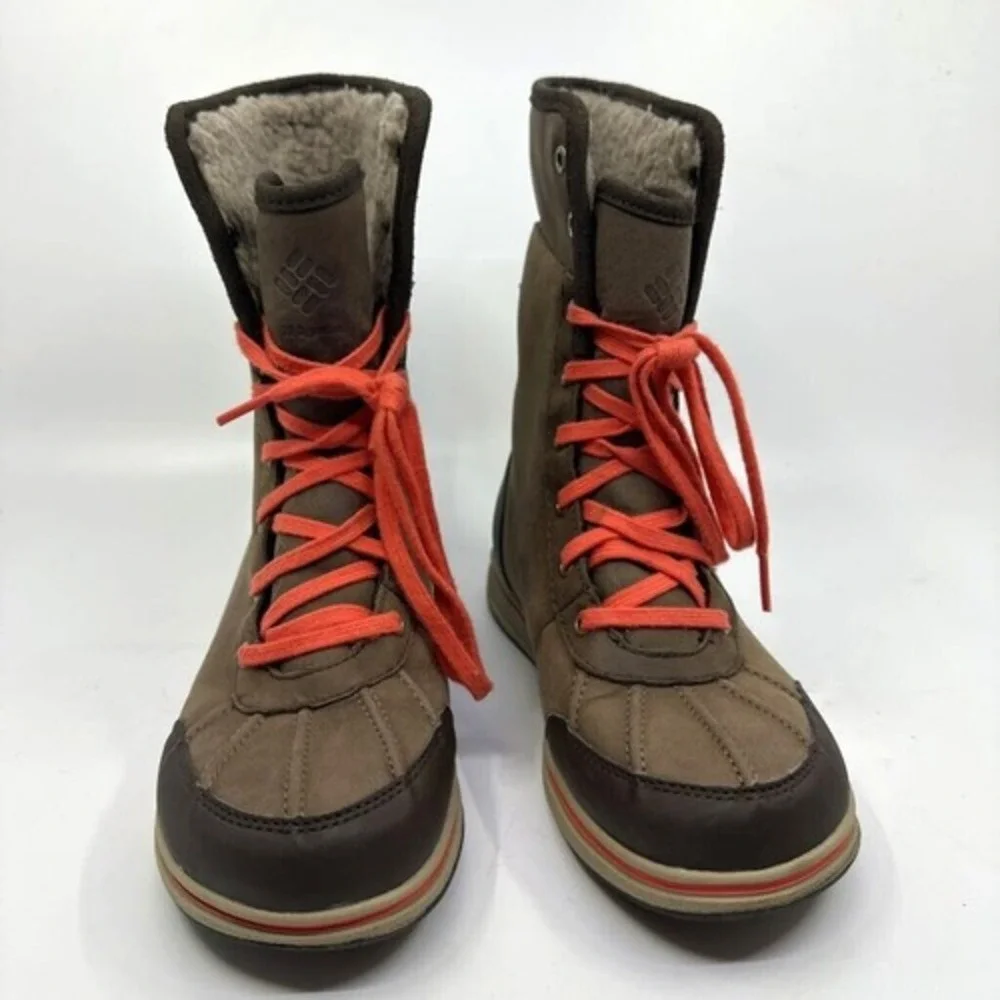 Columbia Winter Boots Youth Size 4 Brown Orange Excellent Waterproof Faux‎ Fur